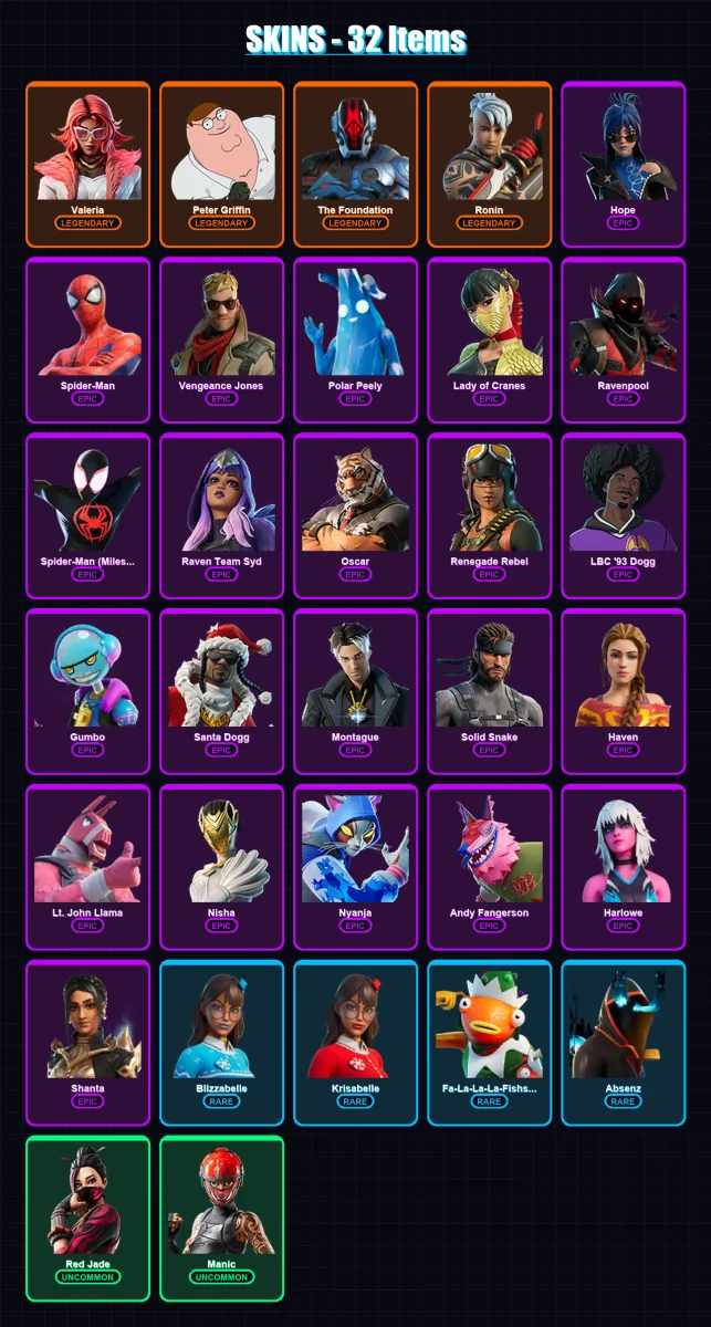 [PS4/PS5/XBOX/PC] | Valeria | Peter Griffin | The Foundation | Ronin | Hope | 32 skin | 33 pickaxe | 27 emote | 27 glider | Lv278