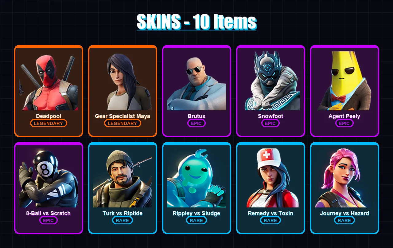 [PC/XBOX/PSN] | Deadpool | Gear Specialist Maya | Brutus | Snowfoot | Agent Peely | 10 skin | 8 pickaxe | 11 emote | 8 glider | Lv116 — Fortnite account