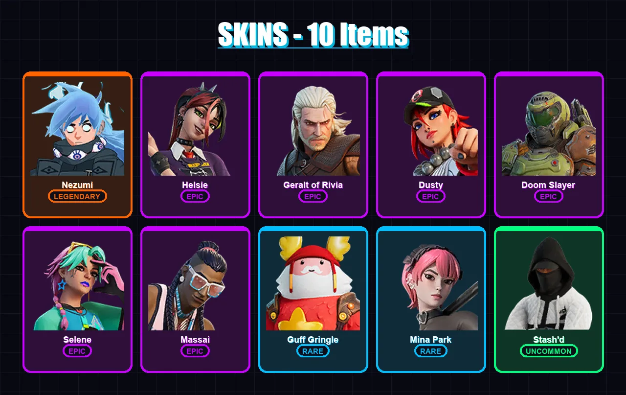 [PC/XBOX/PSN] | Nezumi | Helsie | Geralt of Rivia | Dusty | Doom Slayer | 10 skin | 14 pickaxe | 12 emote | 14 glider | Lv151