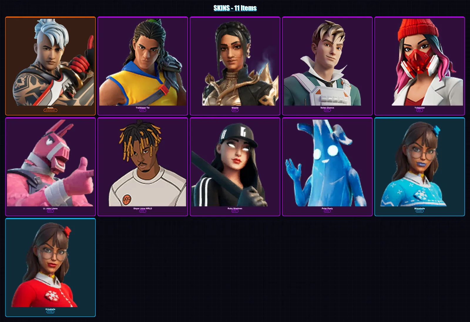 [PC/XBOX/PSN] | Ronin | Trailblazer Tai | Shanta | Nolan Chance | Yulejacket | 11 skin | 39 pickaxe | 23 emote | 32 glider | Lv477