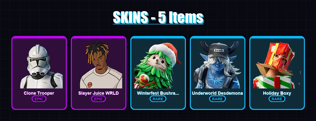 [PC/PSN] | Clone Trooper | Slayer Juice WRLD | Winterfest Bushranger | 5 skin | Lv389