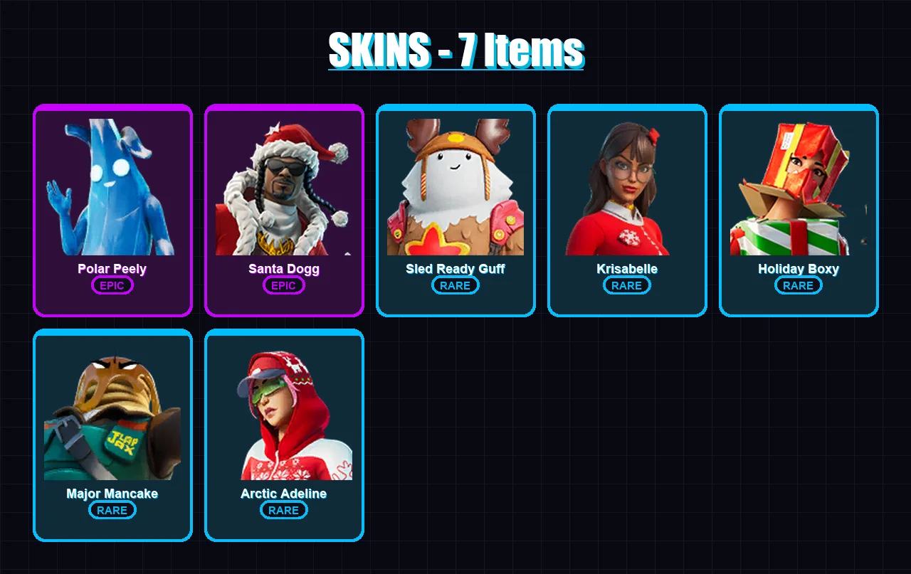 [PS4/PS5/XBOX/PC] | Polar Peely | Santa Dogg | Sled Ready Guff | Krisabelle | Holiday Boxy | 7 skin | 23 pickaxe | 19 emote | 22 glider | Lv421