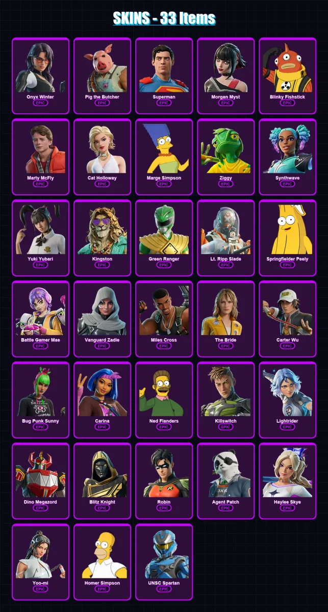 [PC/XBOX/PSN] | Onyx Winter | Pig the Butcher | Superman | Morgan Myst | Blinky Fishstick | 33 skin | 83 pickaxe | 43 emote | 48 glider | Lv1298 — Fortnite account