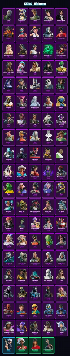 [PC/XBOX/PSN] | Caper | Bunnii O'Hare | Killswitch | Coastal Catwoman | John Wick (Pen & Ink) | 99 skin | 140 pickaxe | 92 emote | 75 glider | Lv176