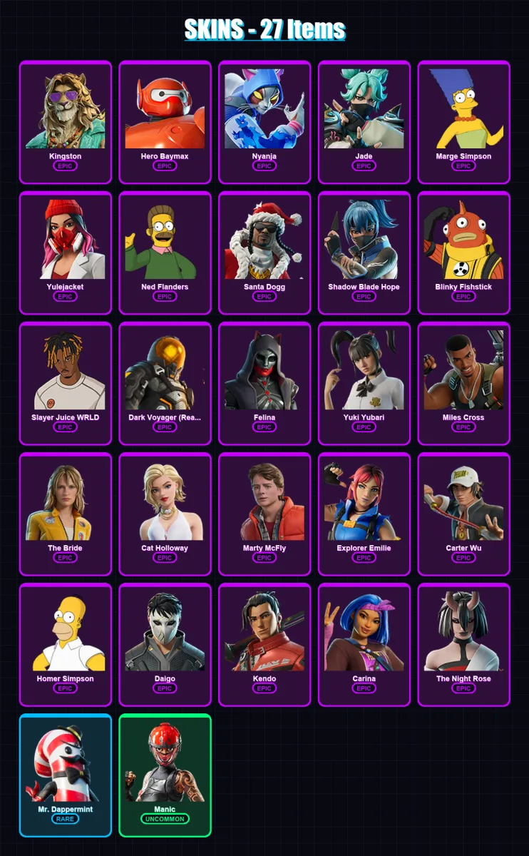 [PC/XBOX/PSN] | Kingston | Hero Baymax | Nyanja | Jade | Marge Simpson | 27 skin | 64 pickaxe | 35 emote | 42 glider | Lv965