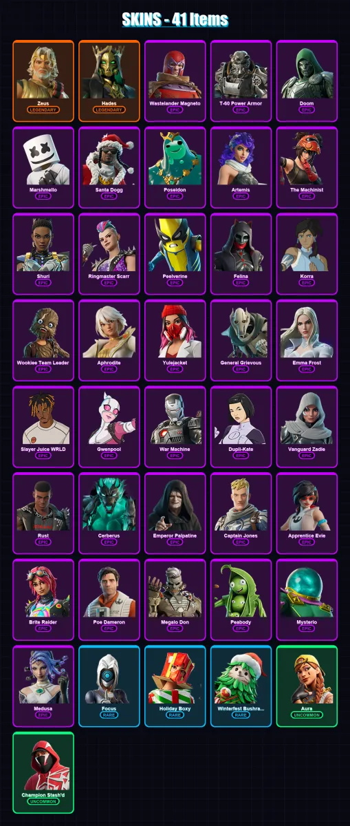 [SWITCH/XBOX/PSN/PC] | Zeus | Hades | Wastelander Magneto | T-60 Power Armor | Doom | 41 skin | 79 pickaxe | 57 emote | 56 glider | Lv1116
