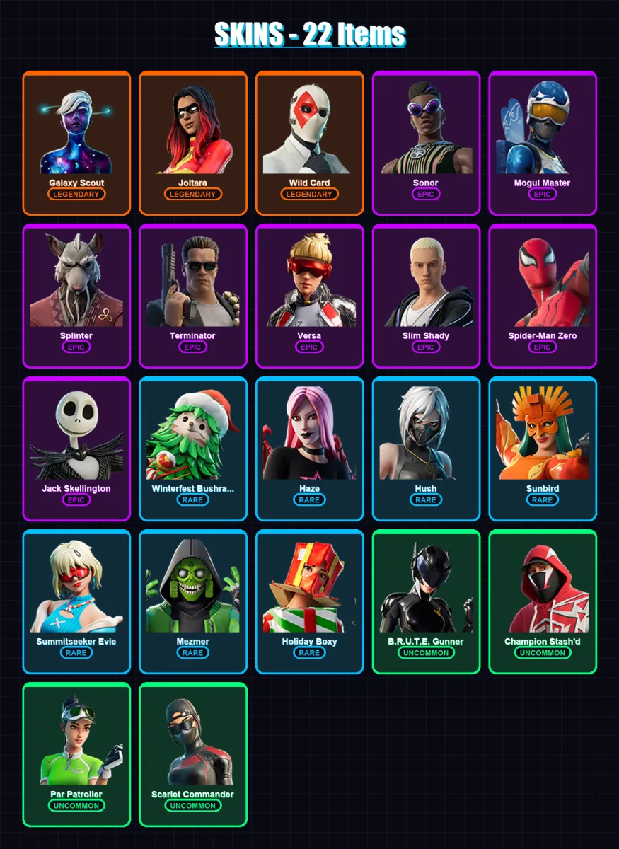 [PC/XBOX] | Galaxy Scout | Joltara | Wild Card | Sonor | Mogul Master | 22 skin | 15 pickaxe | 11 emote | 18 glider | Lv204