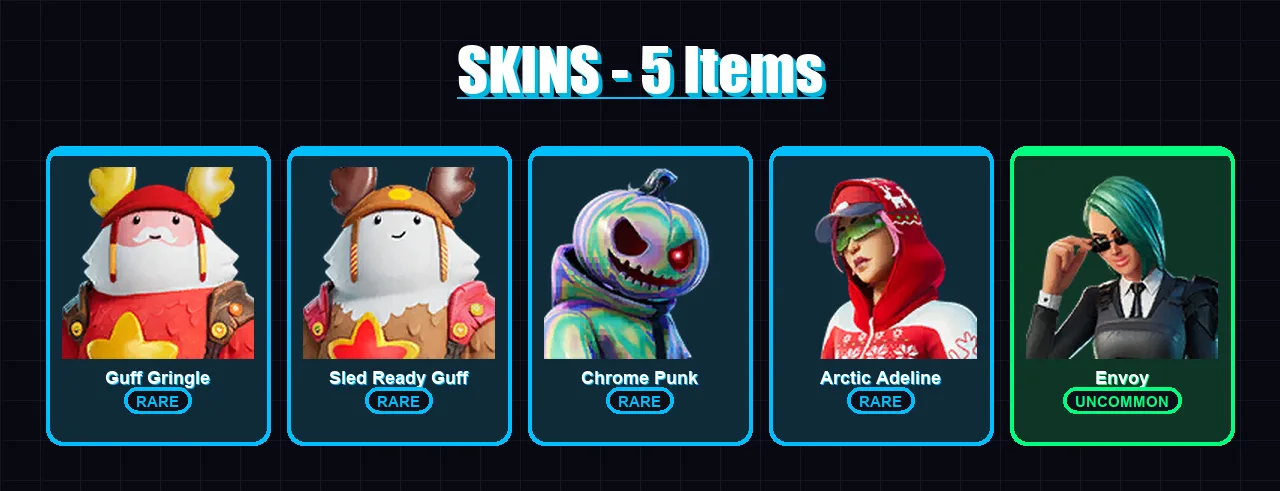 [PC/XBOX/PSN] | Guff Gringle | Sled Ready Guff | Chrome Punk | Arctic Adeline | Envoy | 5 skin | 10 pickaxe | 6 emote | 18 glider | Lv167