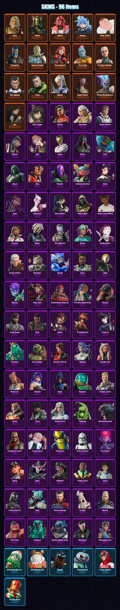 [SWITCH/PSN/PC] | Zeus | Hades | Valeria | Nezumi | Peter Griffin | 96 skin | 129 pickaxe | 96 emote | 111 glider | Lv1450