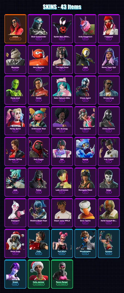 [PC/XBOX/PSN] | Joltara | Skull Commander | Spider-Man (Miles Morales) | 43 skin | Lv307 — Fortnite account