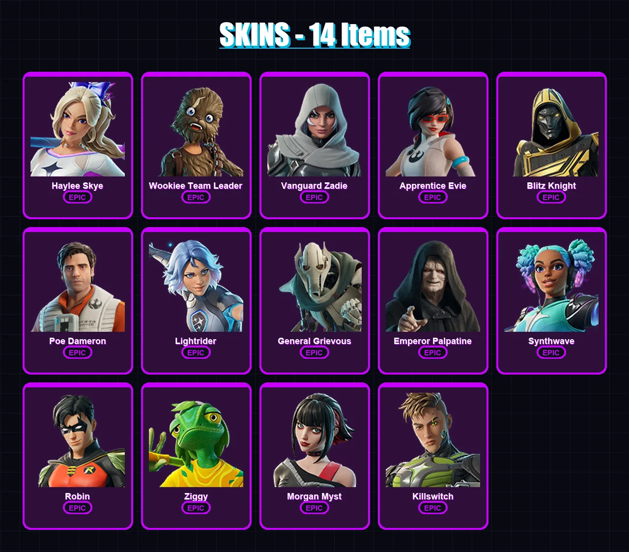[SWITCH/XBOX/PSN/PC] | Haylee Skye | Wookiee Team Leader | Vanguard Zadie | 14 skin | Lv239
