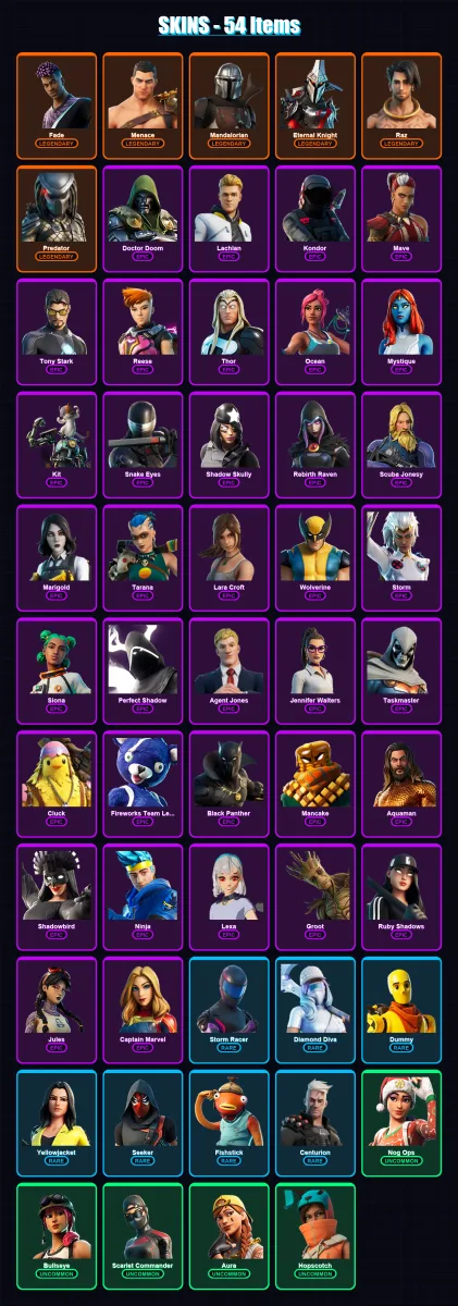 [PC/XBOX/PSN] | Fade | Menace | Mandalorian | Eternal Knight | Raz | 54 skin | 59 pickaxe | 47 emote | 39 glider | Lv506 — Fortnite account