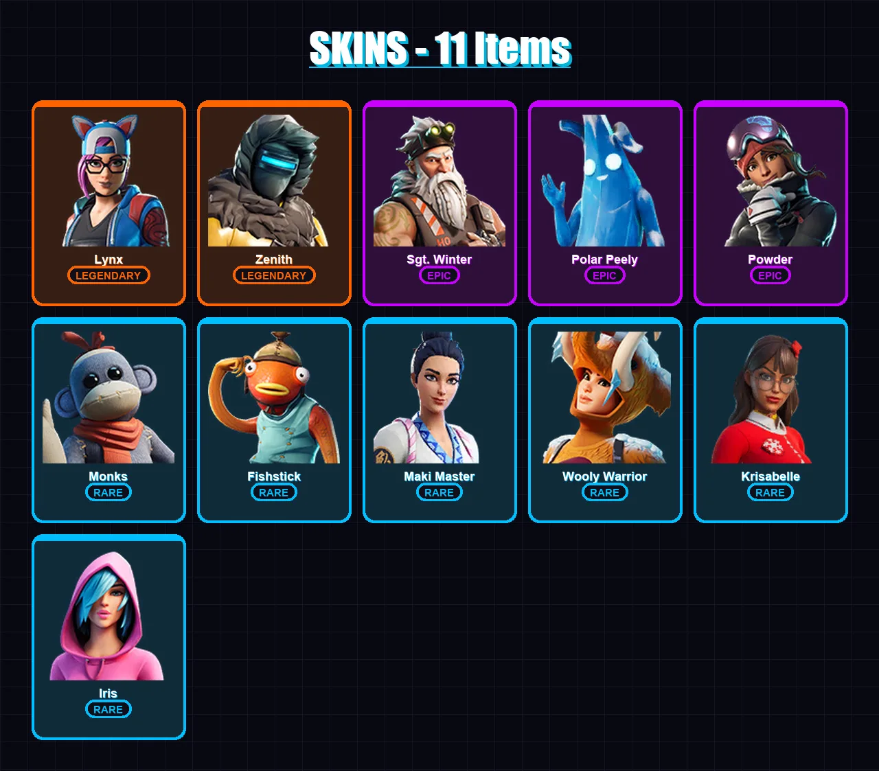 [PC/PSN] | Lynx | Zenith | Sgt. Winter | Polar Peely | Powder | 11 skin | 28 pickaxe | 33 emote | 30 glider | Lv590