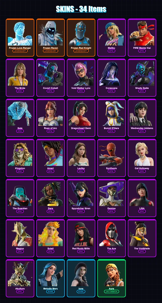 [PC/PSN] | Frozen Love Ranger | Frozen Raven | Frozen Red Knight | Malibu | FIRE Master Kai | 34 skin | 34 pickaxe | 23 emote | 13 glider | Lv67