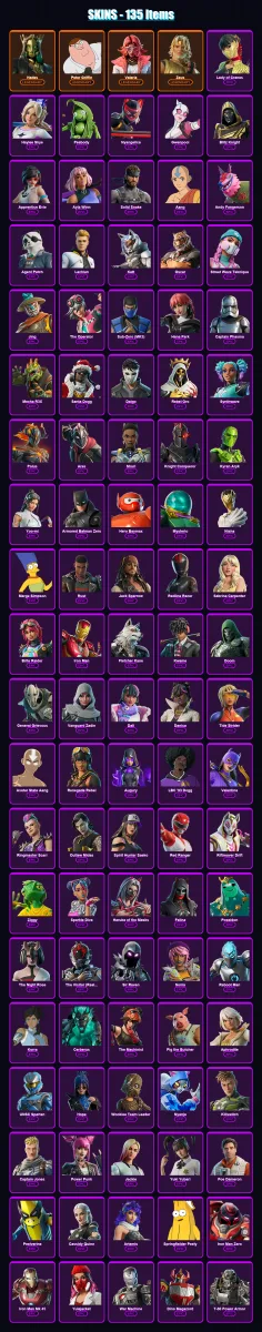 [PC] | Hades | Peter Griffin | Valeria | Zeus | Lady of Cranes | 135 skin | 178 pickaxe | 132 emote | 91 glider | Lv1450