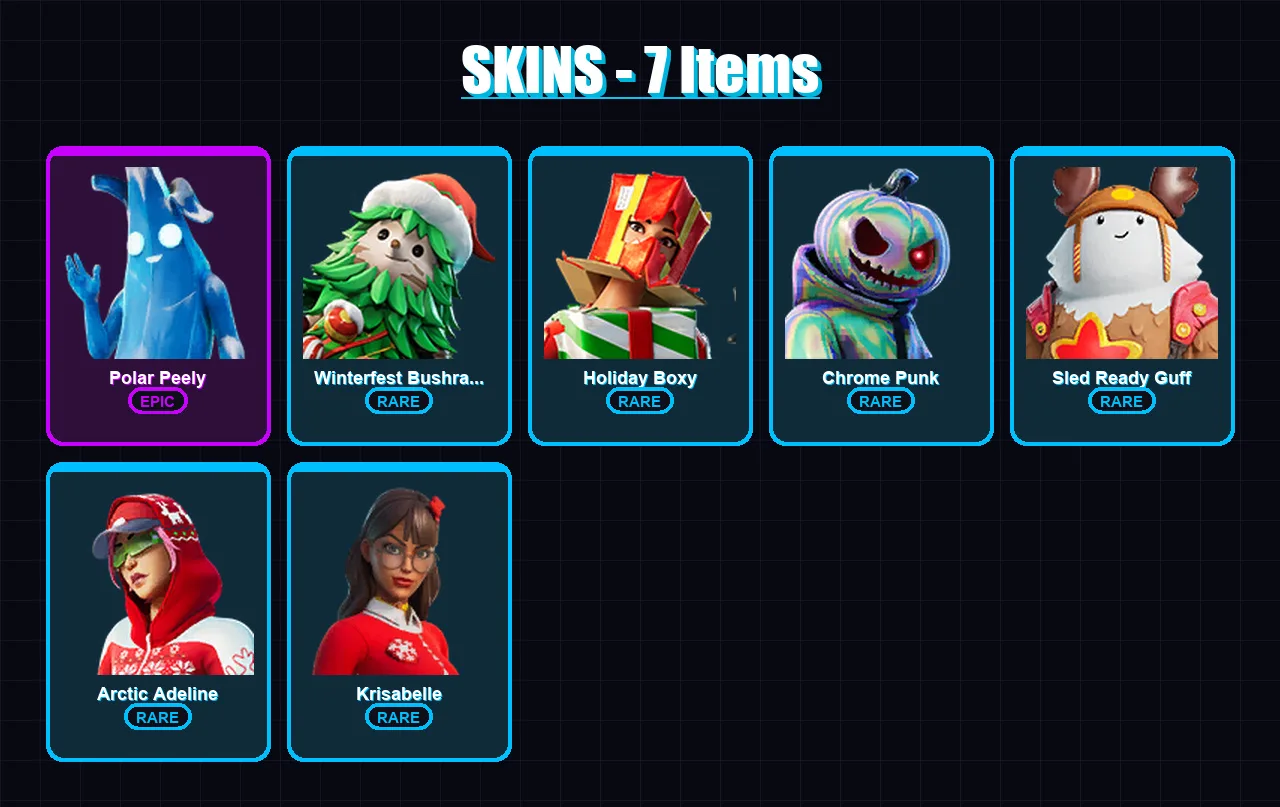 [SWITCH/XBOX/PSN/PC] | Polar Peely | Winterfest Bushranger | Holiday Boxy | 7 skin | Lv1264