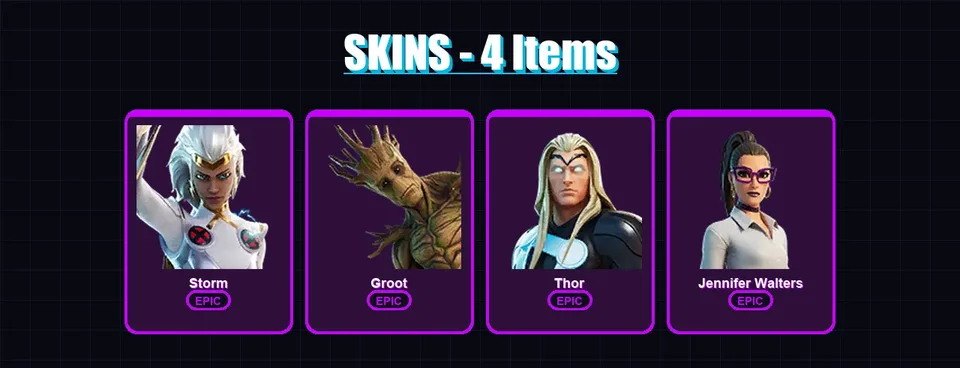 [PC/XBOX/PSN] | Storm | Groot | Thor | Jennifer Walters | 4 skin | 8 pickaxe | 7 emote | 8 glider | Lv140 — main preview
