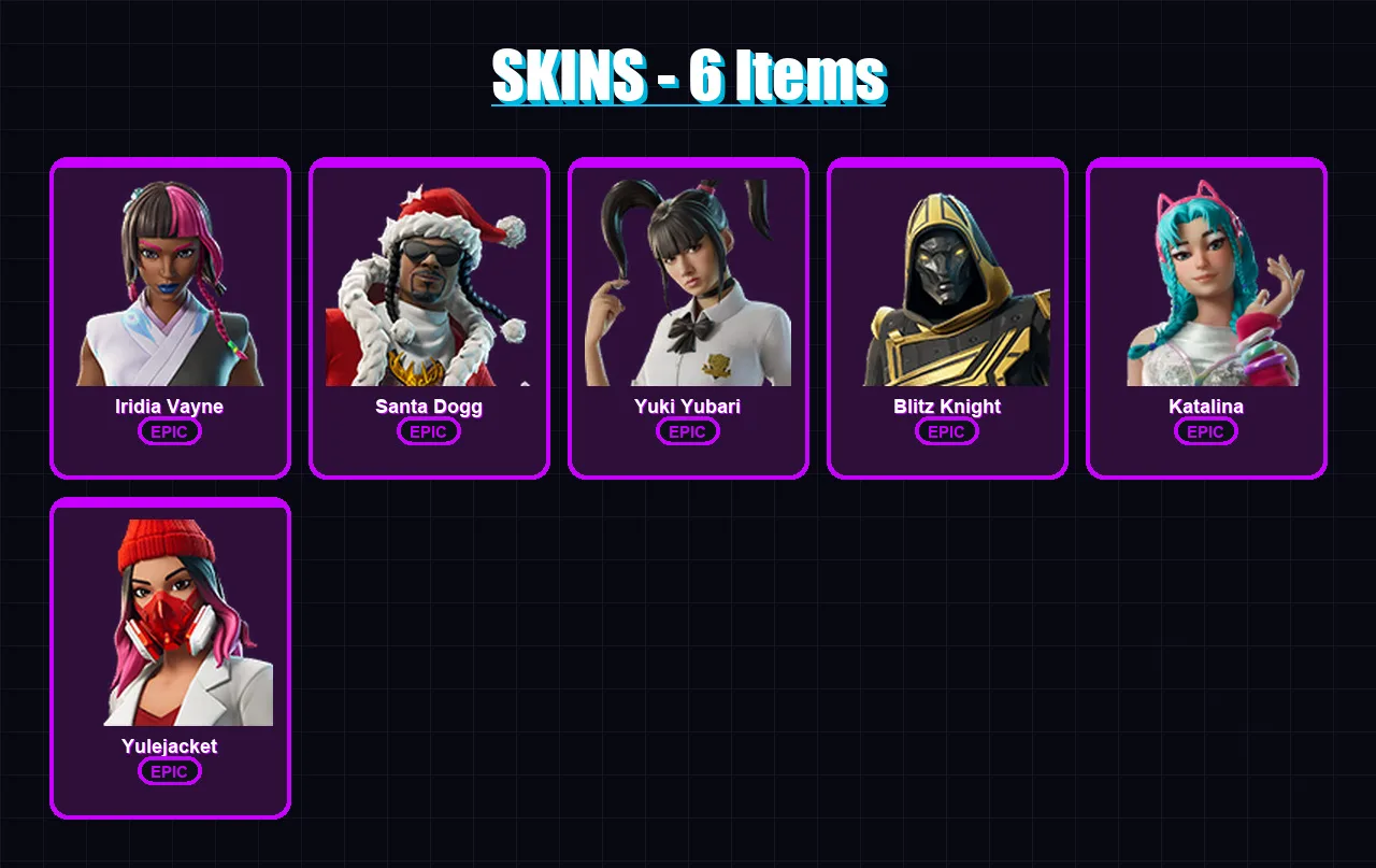 [PC/PSN] | Iridia Vayne | Santa Dogg | Yuki Yubari | Blitz Knight | Katalina | 6 skin | 61 pickaxe | 22 emote | 37 glider | Lv492
