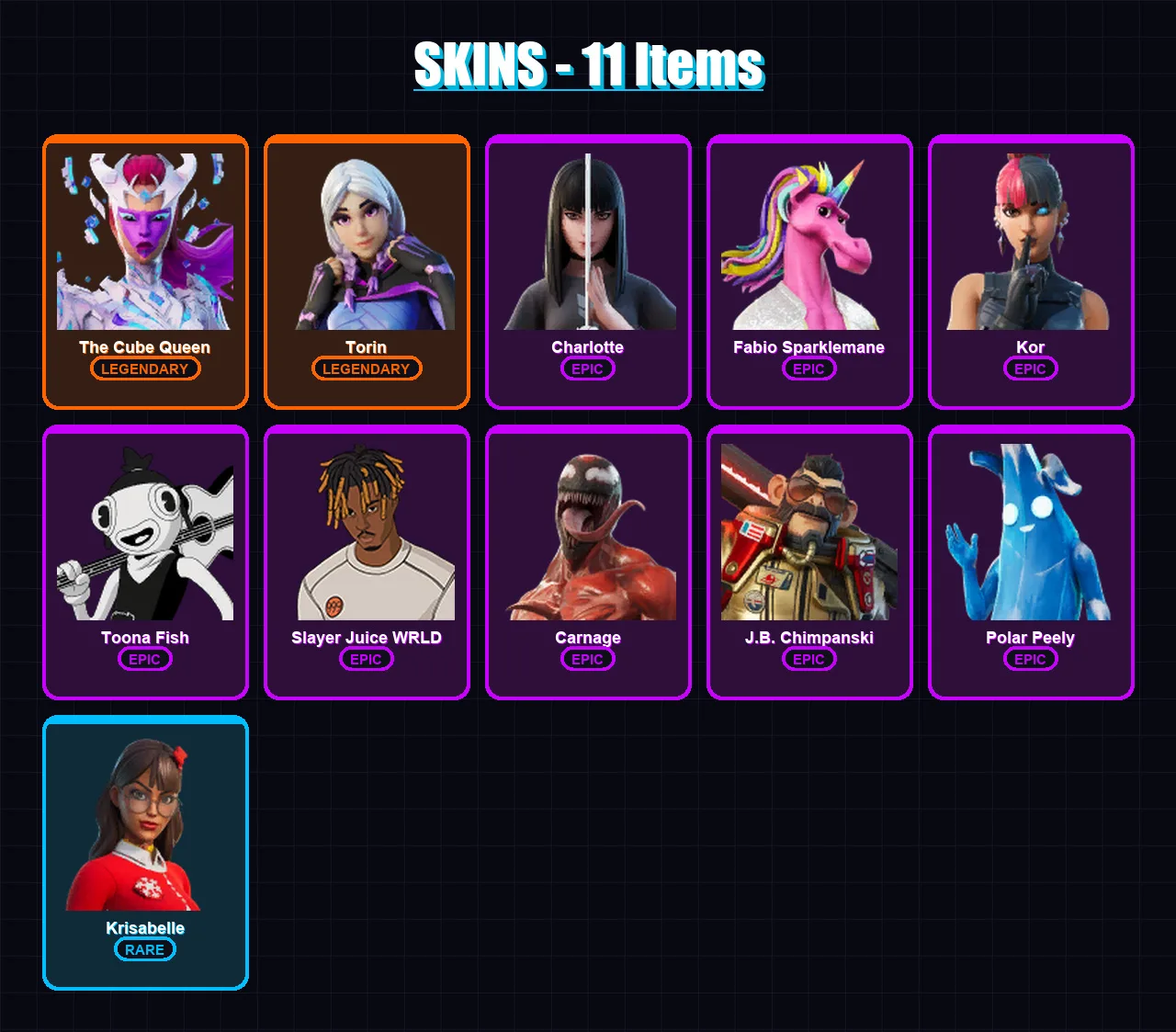 [PC/PSN] | The Cube Queen | Torin | Charlotte | Fabio Sparklemane | Kor | 11 skin | 16 pickaxe | 9 emote | 13 glider | Lv236