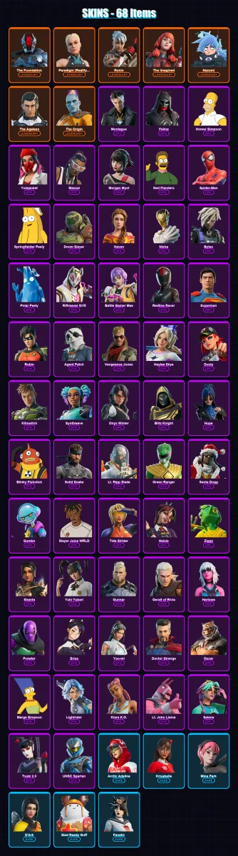 [PC/XBOX/PSN] | The Foundation | Paradigm (Reality-659) | Ronin | The Imagined | Nezumi | 68 skin | 100 pickaxe | 66 emote | 82 glider | Lv1240