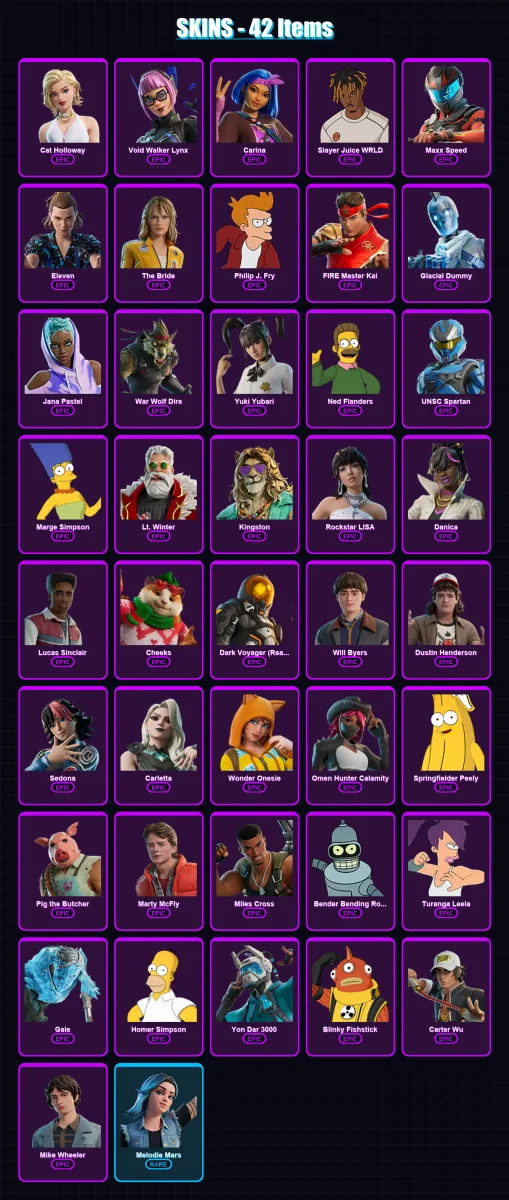 [PC/PSN] | Cat Holloway | Void Walker Lynx | Carina | Slayer Juice WRLD | Maxx Speed | 42 skin | 54 pickaxe | 38 emote | 31 glider | Lv482 — Fortnite account
