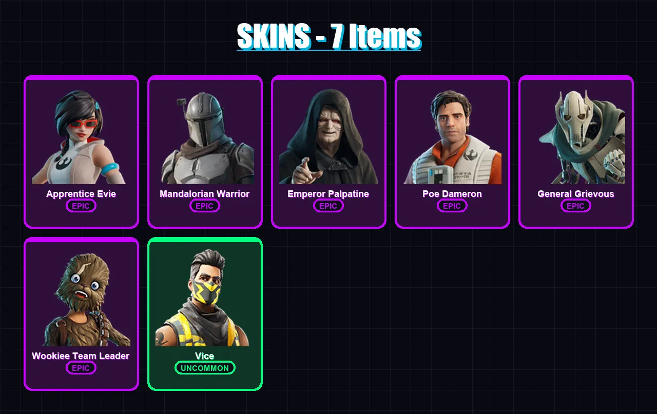 [PC/PSN] | Apprentice Evie | Mandalorian Warrior | Emperor Palpatine | 7 skin | Lv41