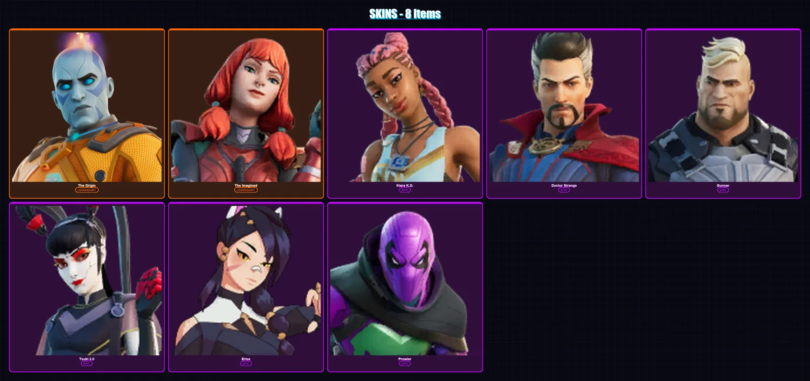 [PC/XBOX/PSN] | The Origin | The Imagined | Kiara K.O. | Doctor Strange | Gunnar | 8 skin | 10 pickaxe | 9 emote | 11 glider | Lv168