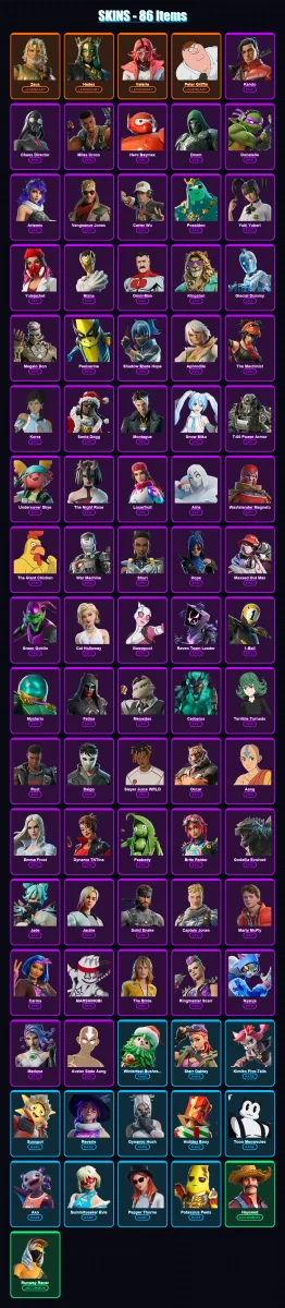 [PC/XBOX/PSN] | Zeus | Hades | Valeria | Peter Griffin | Kendo | 86 skin | 121 pickaxe | 100 emote | 85 glider | Lv1368 — Fortnite account