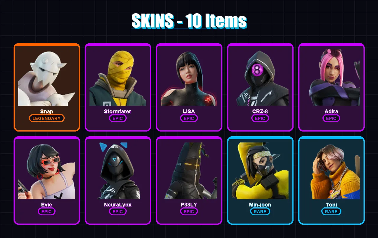 [PC/XBOX/PSN] | Snap | Stormfarer | LISA | CRZ-8 | Adira | 10 skin | 20 pickaxe | 8 emote | 12 glider | Lv127