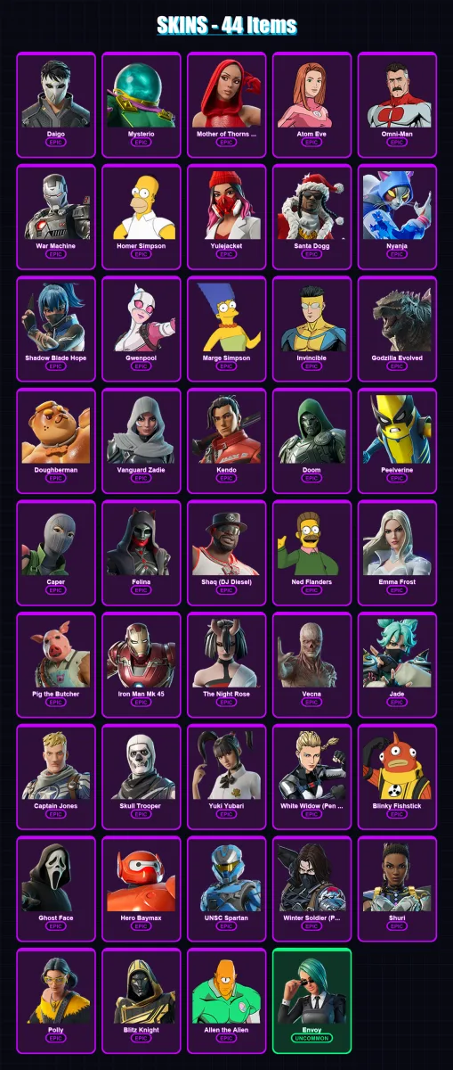 [PS4/PS5/XBOX/PC] | Daigo | Mysterio | Mother of Thorns Doja | Atom Eve | Omni-Man | 44 skin | 116 pickaxe | 79 emote | 81 glider | Lv1487