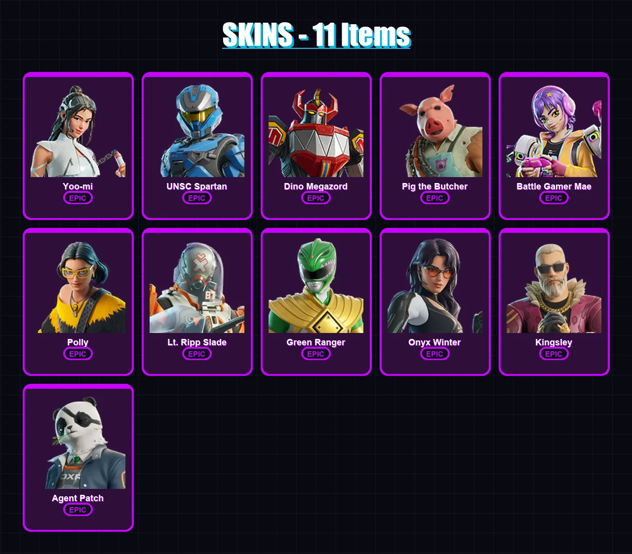 [PS4/PS5/PC] | Yoo-mi | UNSC Spartan | Dino Megazord | Pig the Butcher | Battle Gamer Mae | 11 skin | 25 pickaxe | 17 emote | 15 glider | Lv130 — Fortnite account