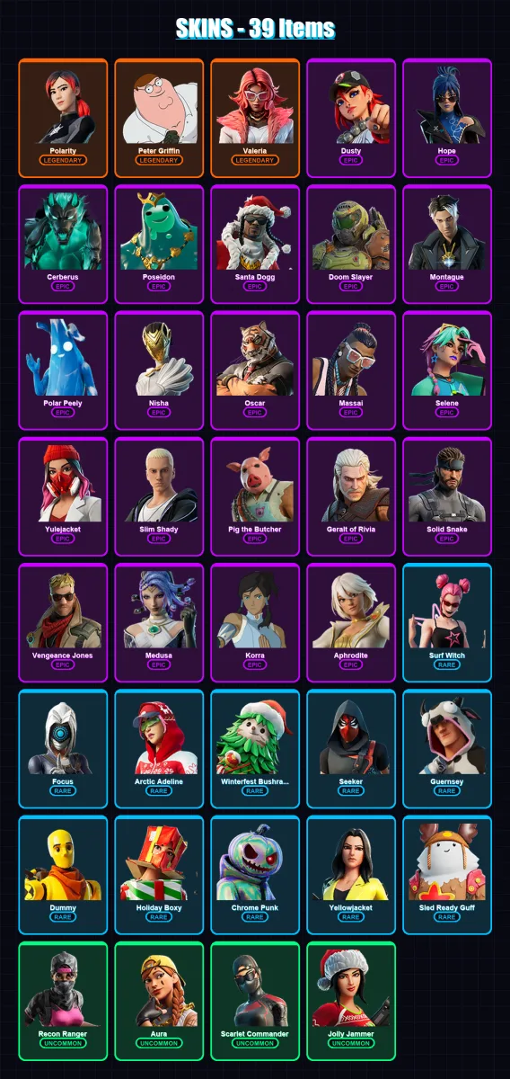 [PC/XBOX/PSN] | Polarity | Peter Griffin | Valeria | Dusty | Hope | 39 skin | 71 pickaxe | 62 emote | 59 glider | Lv1165 — Fortnite account
