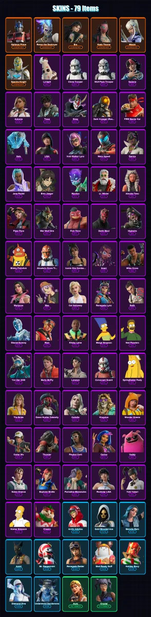 [PC/XBOX/PSN] | Optimus Prime | Renzo the Destroyer | Era | Kado Thorne | Mizuki | 79 skin | 93 pickaxe | 78 emote | 70 glider | Lv1080
