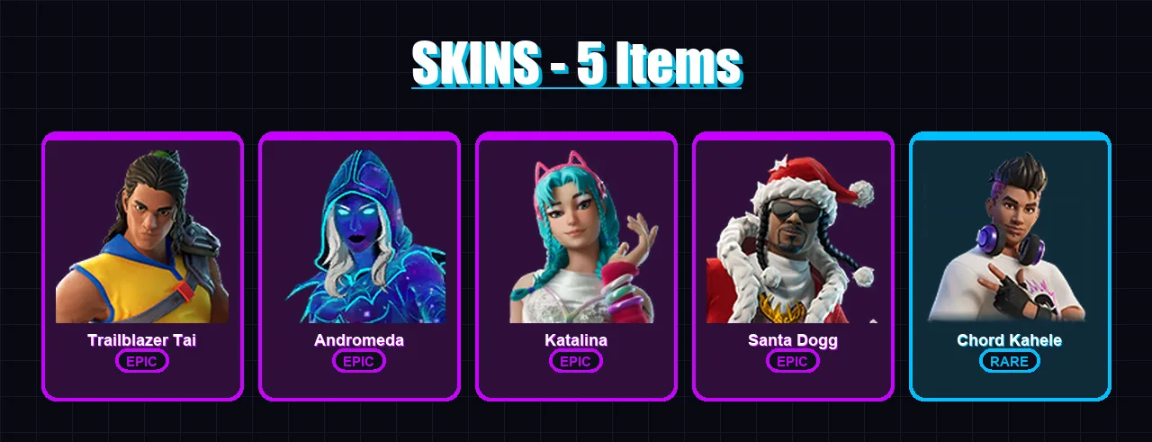 [PC/XBOX/PSN] | Trailblazer Tai | Andromeda | Katalina | Santa Dogg | Chord Kahele | 5 skin | 17 pickaxe | 7 emote | 16 glider | Lv116