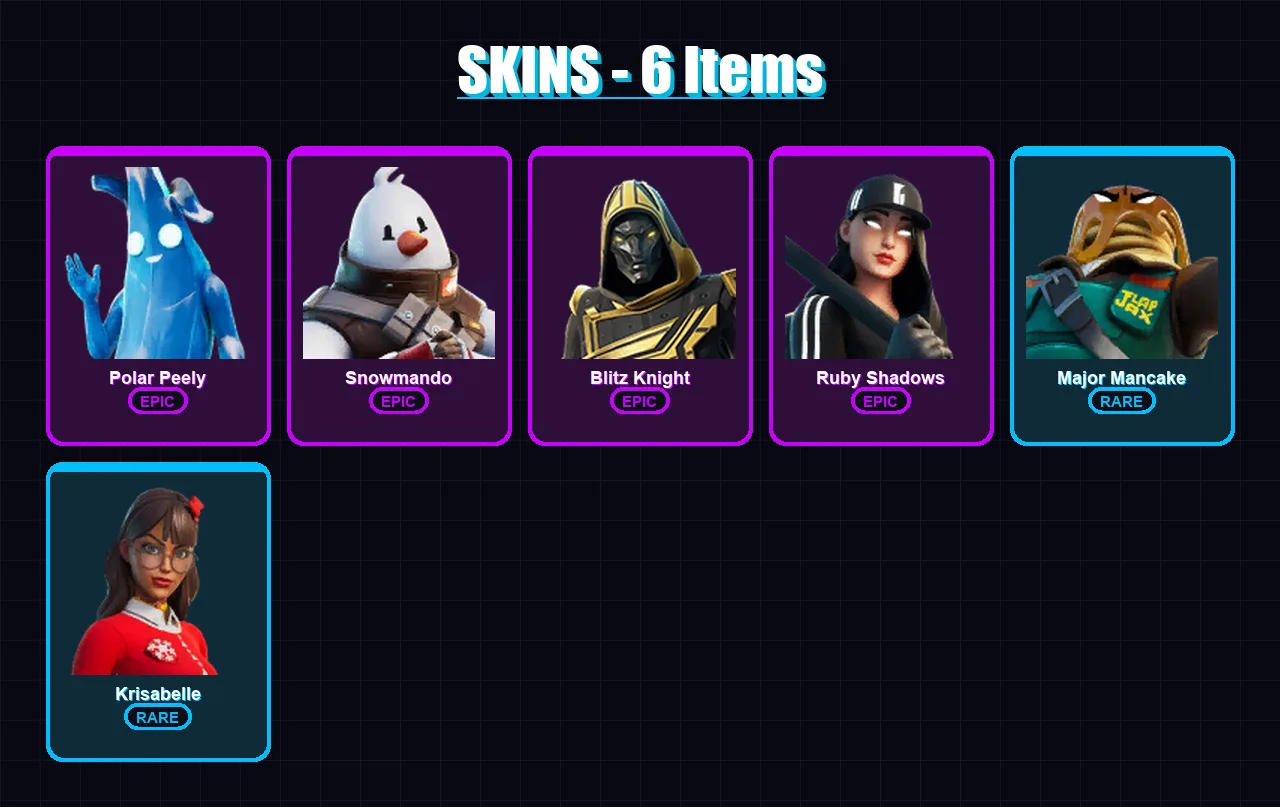[PC/XBOX/PSN] | Polar Peely | Snowmando | Blitz Knight | Ruby Shadows | Major Mancake | 6 skin | 29 pickaxe | 18 emote | 28 glider | Lv332