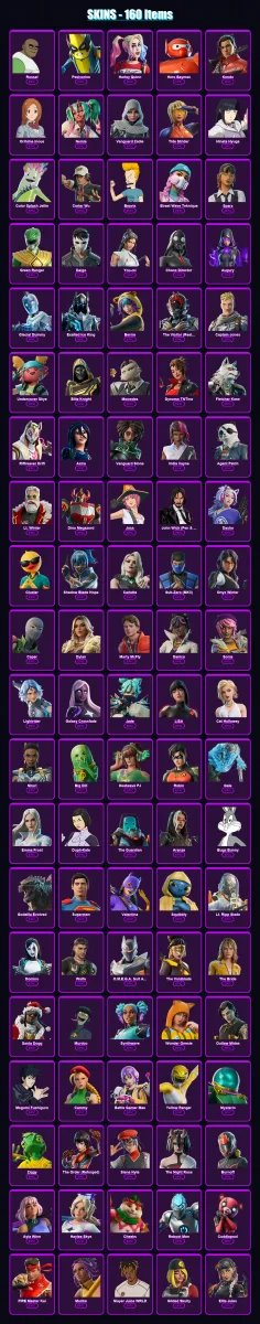 [PS4/PS5/PC] | Russel | Peelverine | Harley Quinn | Hero Baymax | Kendo | 160 skin | 202 pickaxe | 235 emote | 129 glider | Lv4584