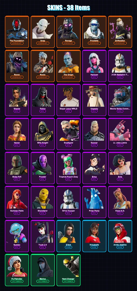 [PC/PSN] | The Foundation | Snap | Ravage | Frostbite | Driftwalker | 38 skin | 55 pickaxe | 33 emote | 49 glider | Lv654