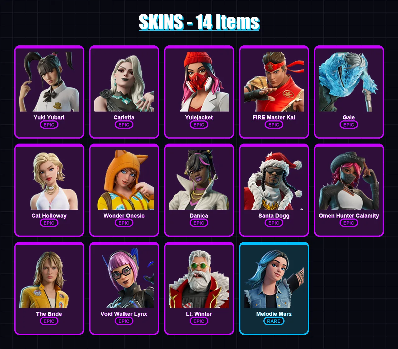 [PC/XBOX/PSN] | Yuki Yubari | Carletta | Yulejacket | FIRE Master Kai | Gale | 14 skin | 20 pickaxe | 10 emote | 9 glider | Lv81 — Fortnite account