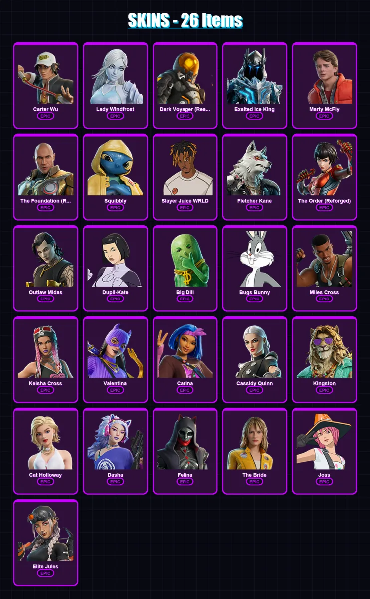 [PC/XBOX/PSN] | Carter Wu | Lady Windfrost | Dark Voyager (Reality Redacted) | 26 skin | Lv727