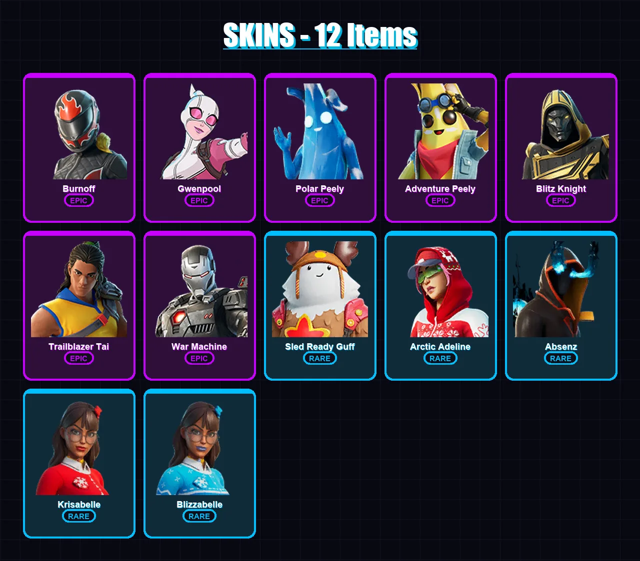 [PC/XBOX/PSN] | Burnoff | Gwenpool | Polar Peely | Adventure Peely | Blitz Knight | 12 skin | 21 pickaxe | 12 emote | 20 glider | Lv204