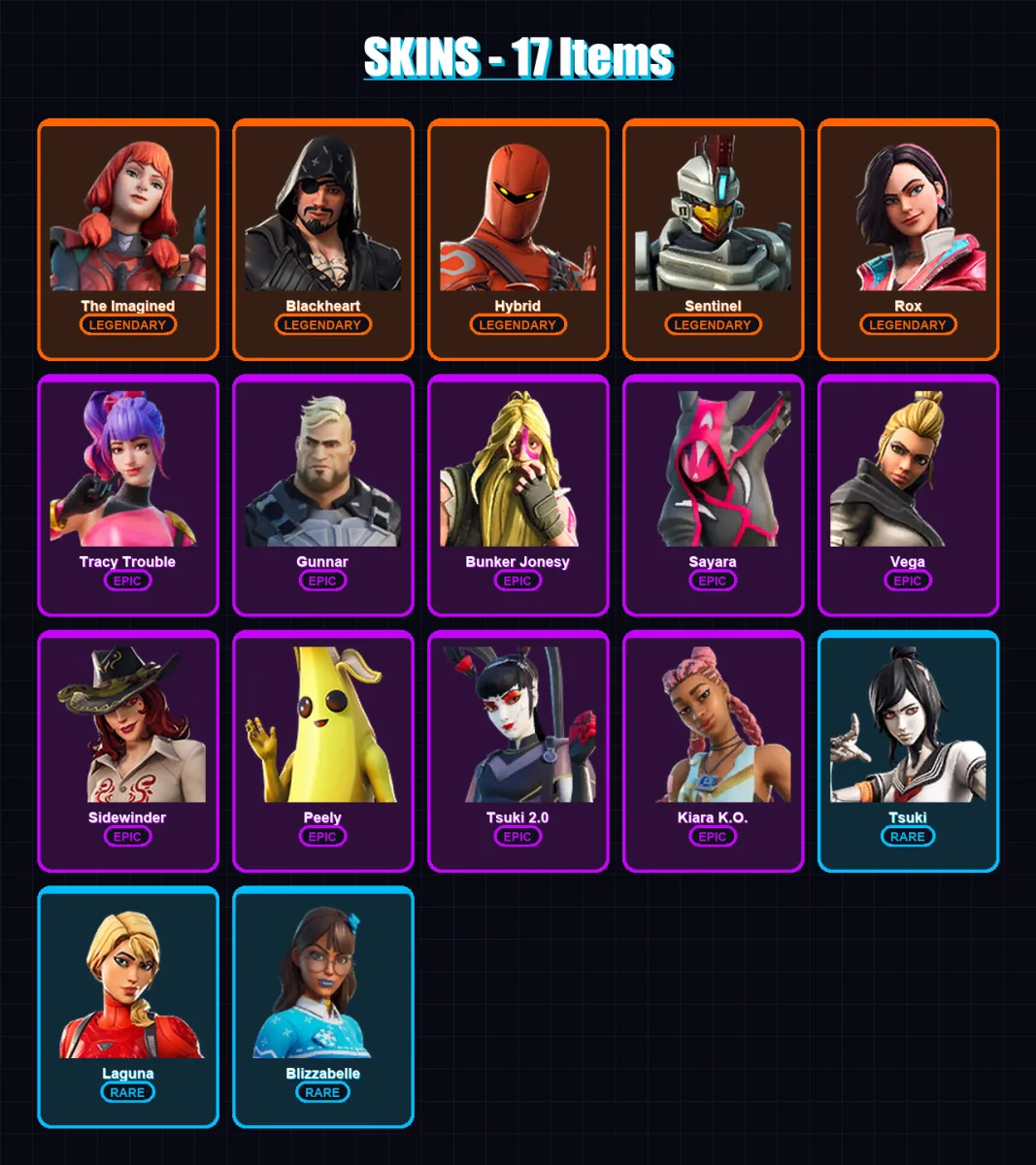 [PC/XBOX/PSN] | The Imagined | Blackheart | Hybrid | Sentinel | Rox | 17 skin | 29 pickaxe | 30 emote | 34 glider | Lv351