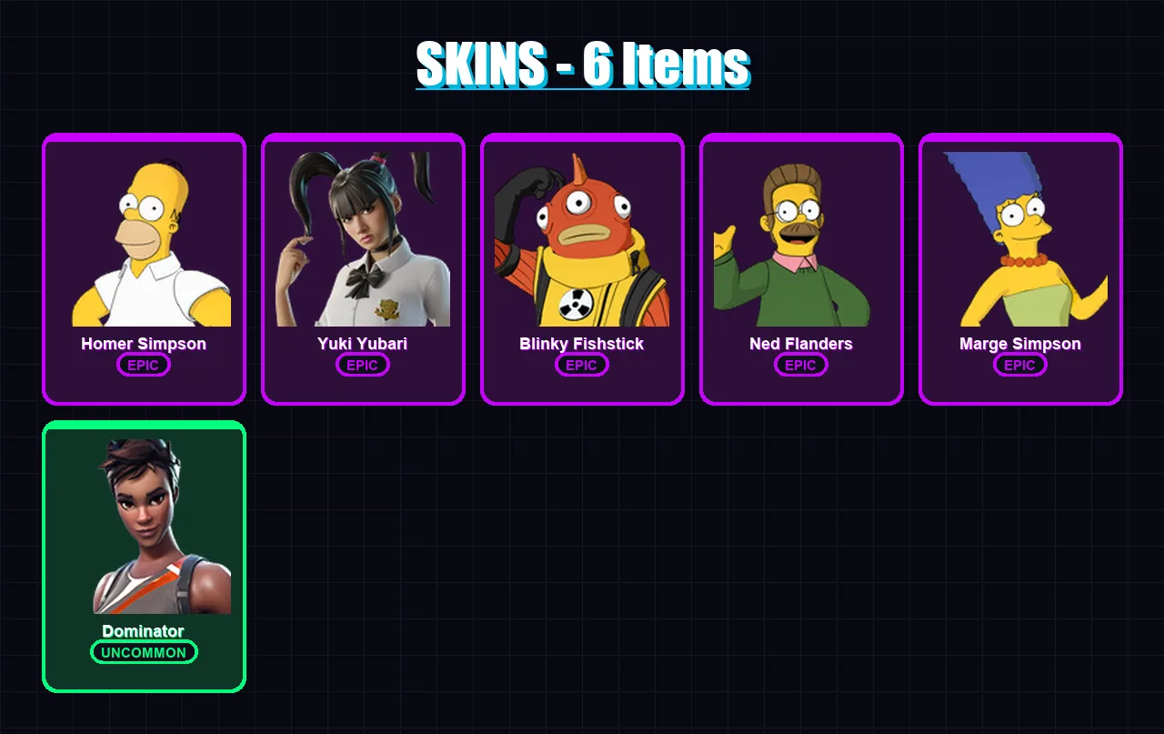 [PC/XBOX/PSN] | Homer Simpson | Yuki Yubari | Blinky Fishstick | Ned Flanders | Marge Simpson | 6 skin | 23 pickaxe | 11 emote | 18 glider | Lv284