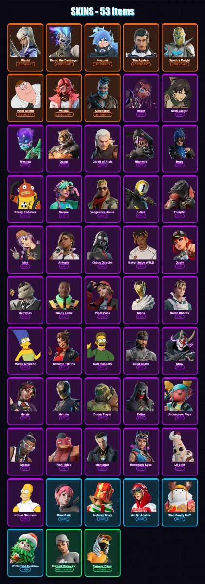 [PC/PSN] | Mizuki | Renzo the Destroyer | Nezumi | The Ageless | Spectra Knight | 53 skin | 72 pickaxe | 55 emote | 63 glider | Lv891