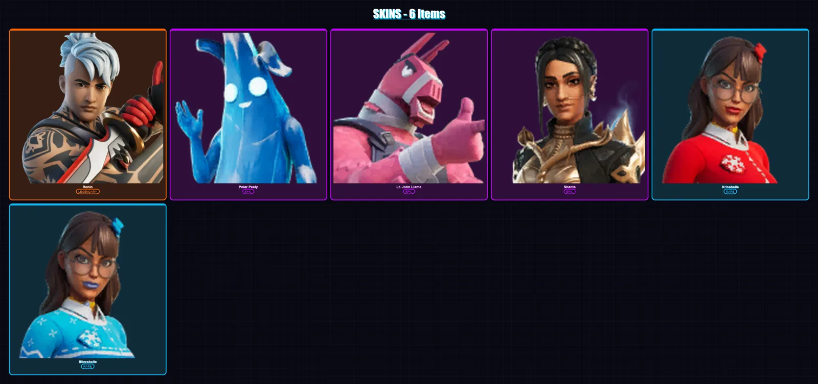 [PC/XBOX/PSN] | Ronin | Polar Peely | Lt. John Llama | Shanta | Krisabelle | 6 skin | 8 pickaxe | 6 emote | 9 glider | Lv76
