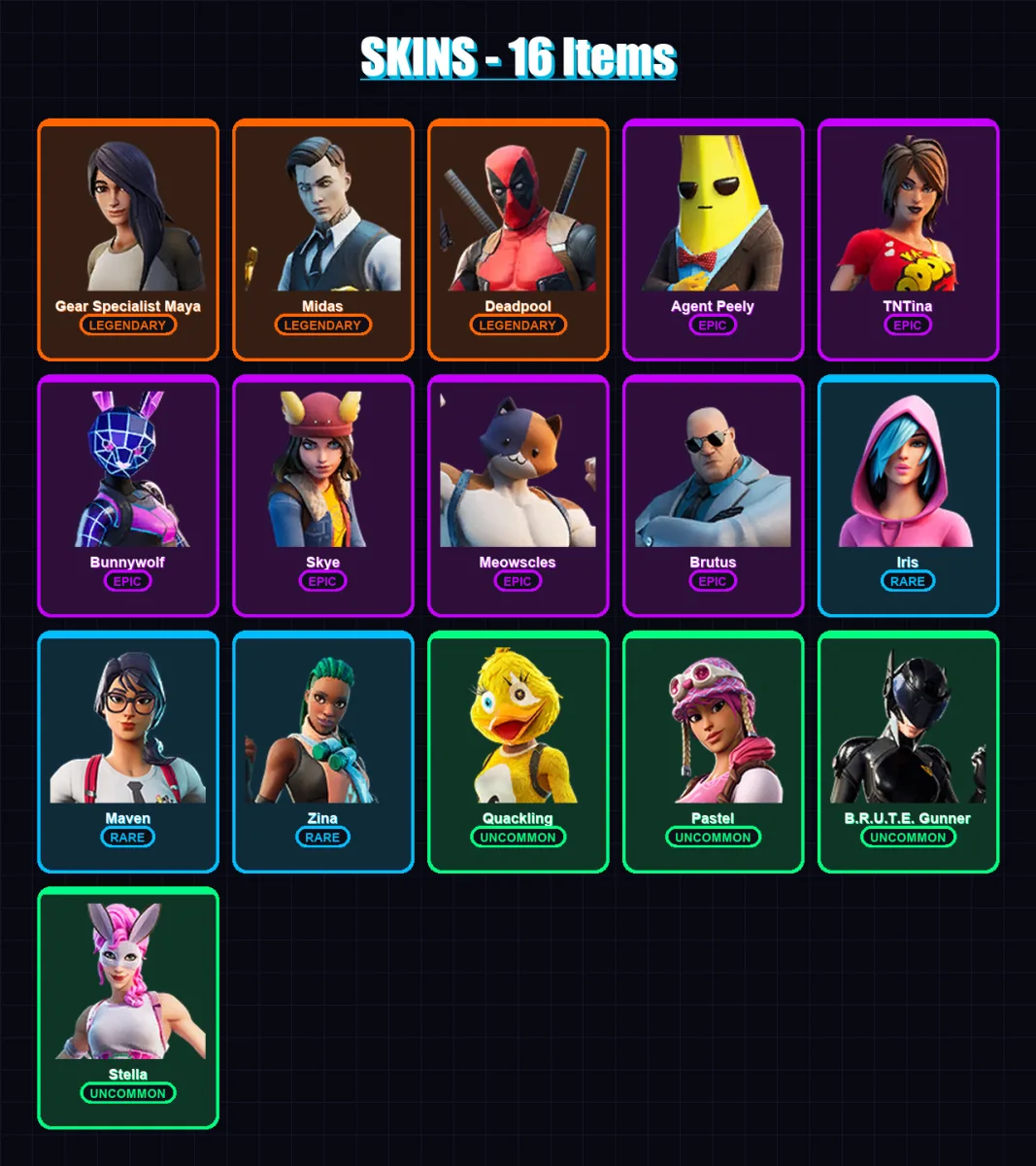 [PC/XBOX/PSN] | Gear Specialist Maya | Midas | Deadpool | Agent Peely | TNTina | 16 skin | 11 pickaxe | 13 emote | 10 glider | Lv147 — Fortnite account