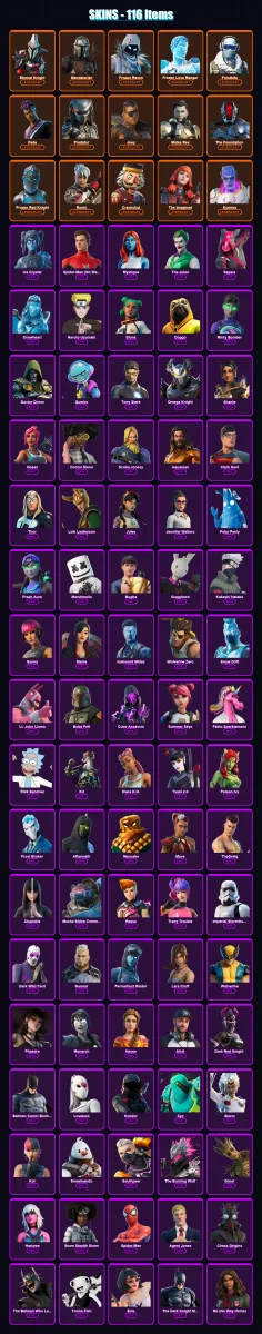 [PC/XBOX/PSN] | Eternal Knight | Mandalorian | Frozen Raven | Frozen Love Ranger | Frostbite | 116 skin | 106 pickaxe | 65 emote | 75 glider | Lv115