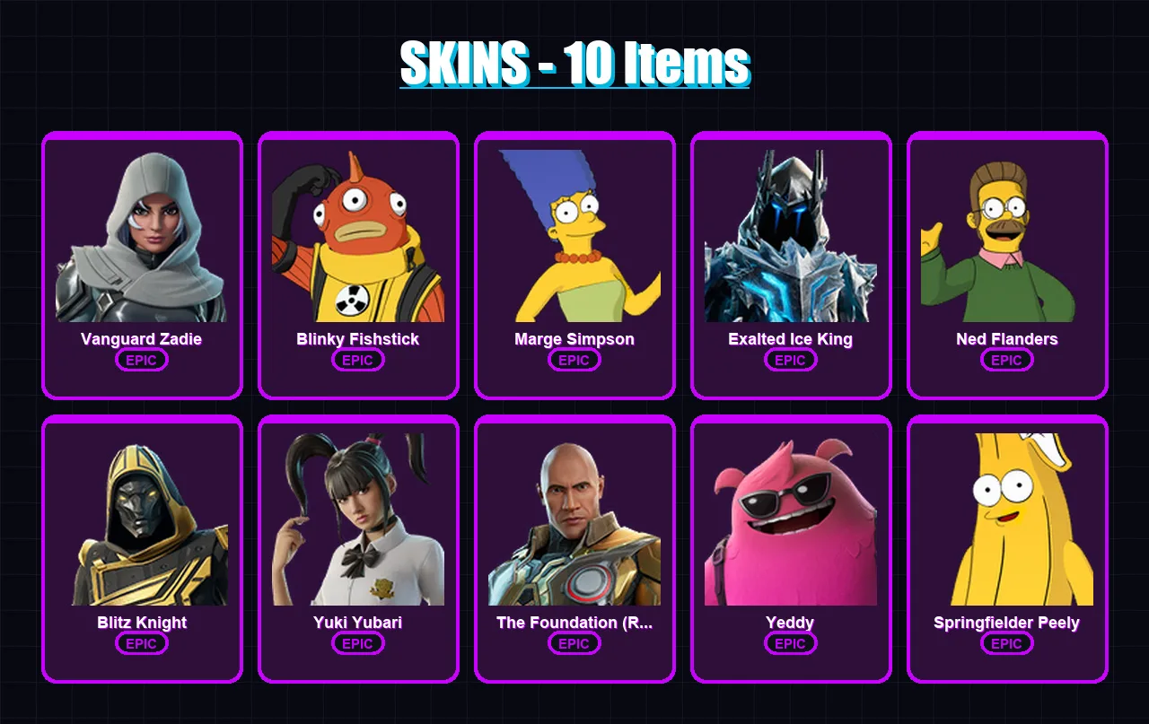 [PC/XBOX/PSN] | Vanguard Zadie | Blinky Fishstick | Marge Simpson | 10 skin | Lv410