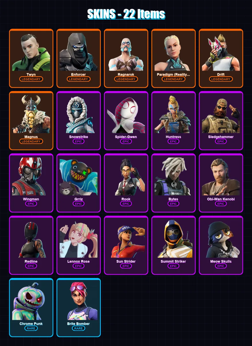 [PC/XBOX/PSN] | Twyn | Enforcer | Ragnarok | Paradigm (Reality-659) | Drift | 22 skin | 17 pickaxe | 20 emote | 20 glider | Lv317