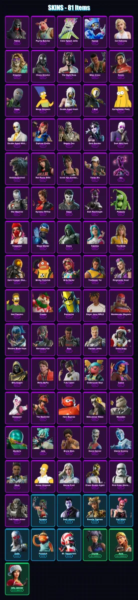 [PC/XBOX] | Felina | Pig the Butcher | Color Splash Jellie | Nyanja | Cat Holloway | 81 skin | 138 pickaxe | 79 emote | 89 glider | Lv1861