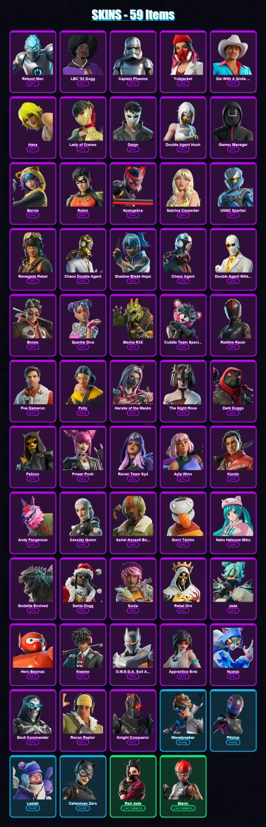 [PC/XBOX/PSN] | Reboot Man | LBC '93 Dogg | Captain Phasma | Yulejacket | Die With A Smile Bruno | 59 skin | 73 pickaxe | 39 emote | 38 glider | Lv6